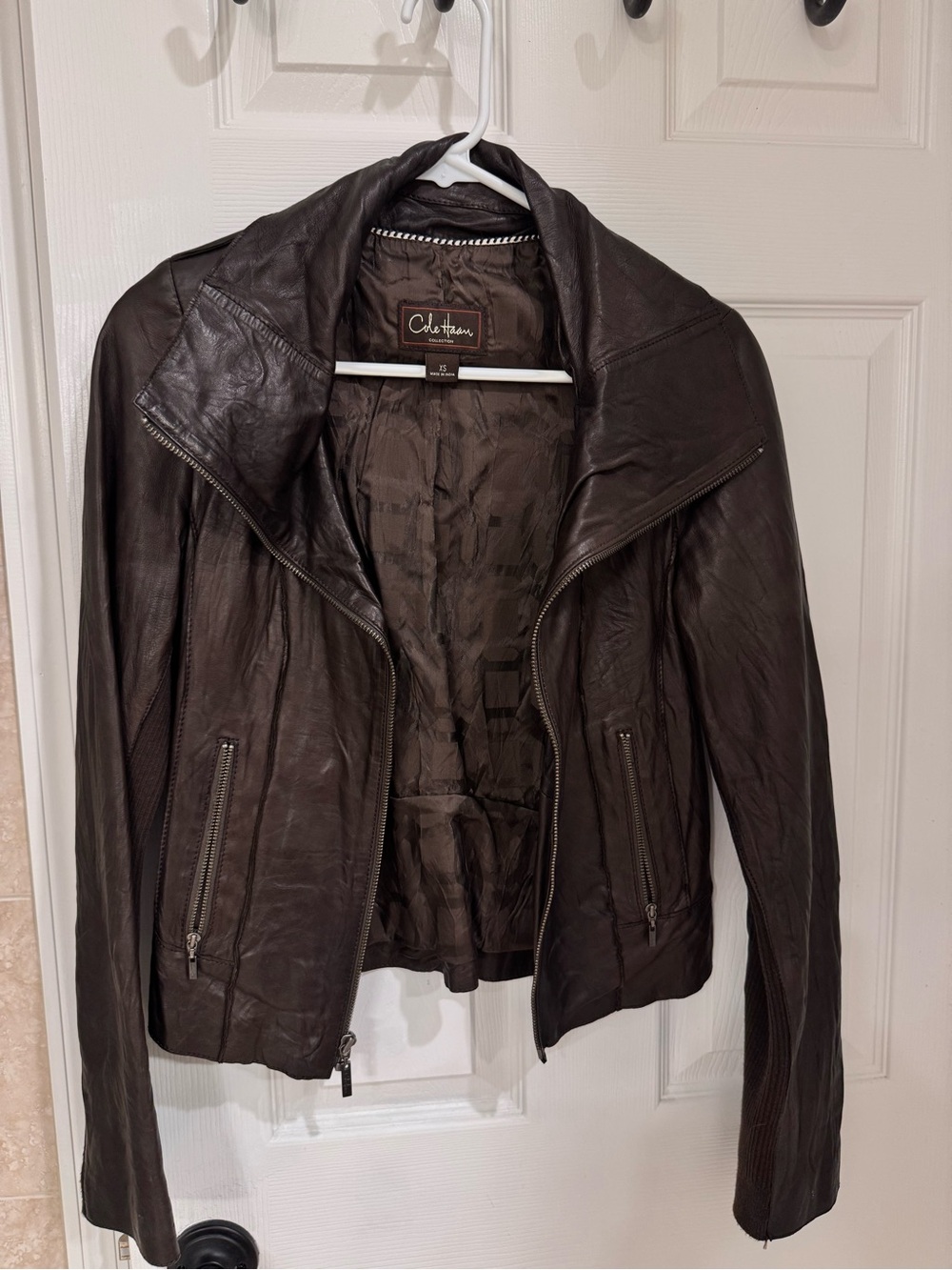Cole Haan Dark Brown Leather Zip Jacket